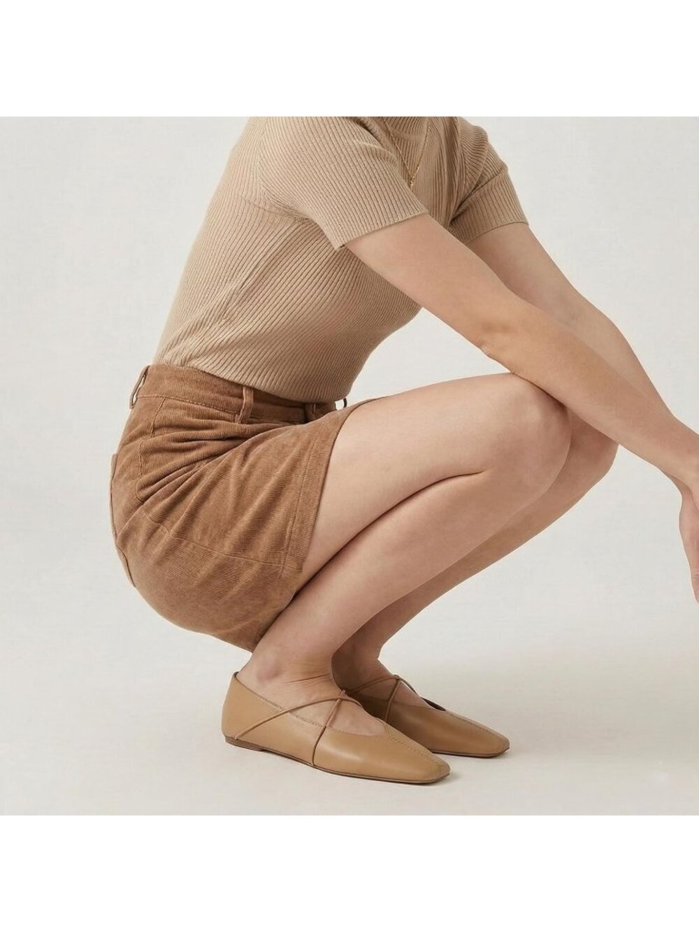 Women's Square Toe Ballet Flats Tan Criss-Cross Straps Slip On Mary Jane Flat - Picture 2 of 6